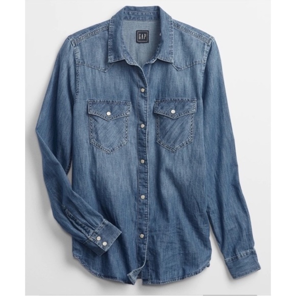 Gap Two Pocket Western Denim Button down Shirt Medium Indigo - Picture 3 of 14